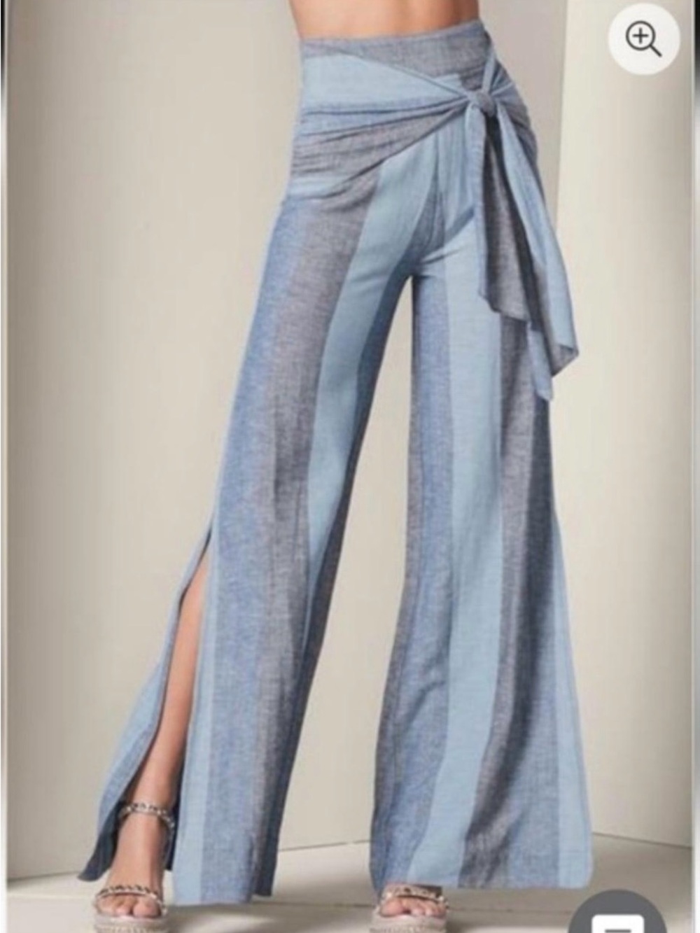 VENUS Blue Striped Wide-Leg Tie-Waist Pants
